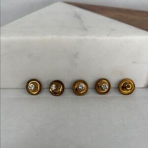 Antique Lot Of 5 Gold Filled or Brass? & Crystal Collar Buttons Lot M22